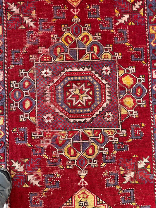 Dezgiri Anatolian Tribal Wool Rug – 5’x8’– Hand-Knotted Red Medallion Rug with Geometric Motifs - Tampa Home & Garden Store