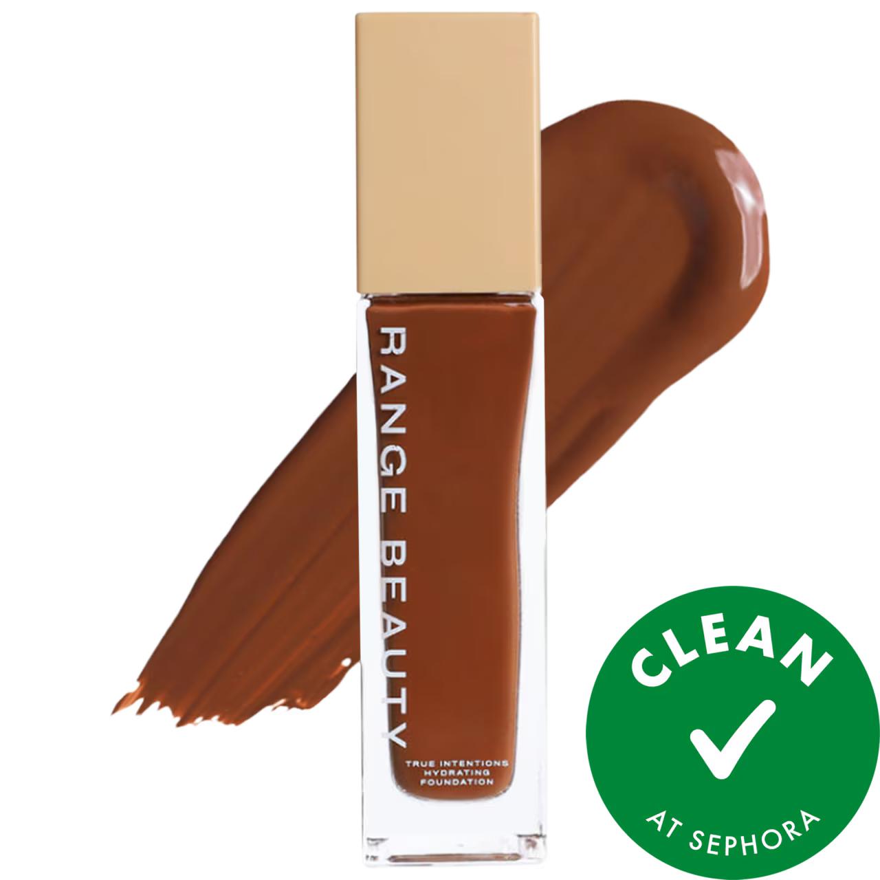 True Intentions Hydrating Foundation bottle in brown shade with beige cap by Beauty Care Bag on Tampa Home & Garden Store