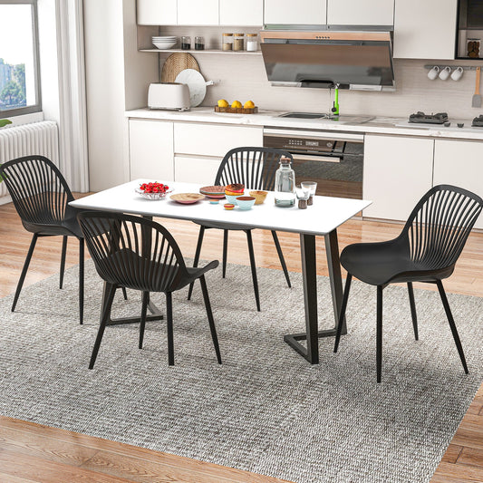 Modern Kitchen Chairs with Metal Legs Cutout Backrest Curved Seat for Dining Room Home Office-Black