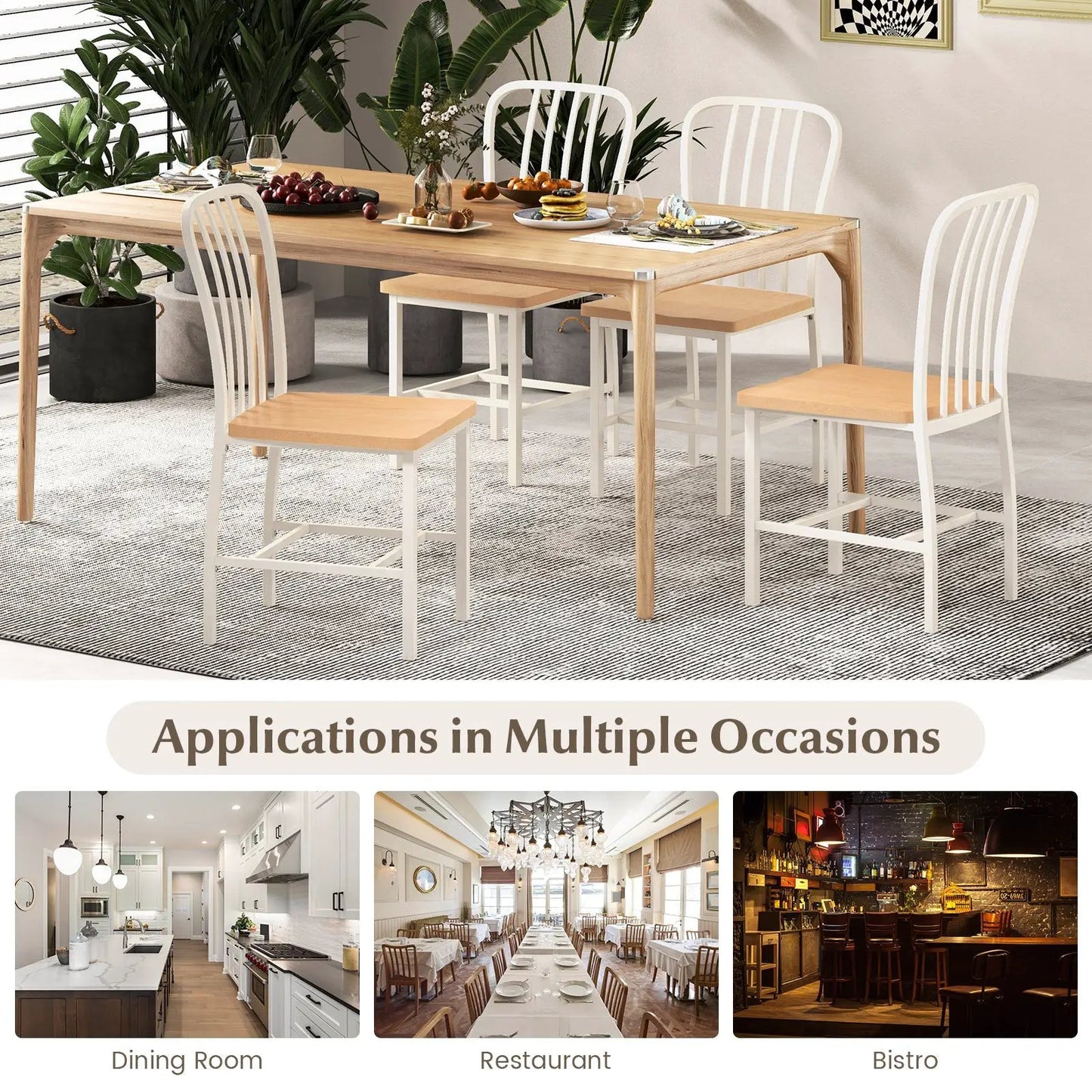 Armless Spindle Back Dining Chair Set of 2 with Ergonomic Seat-White - Tampa Home & Garden Store