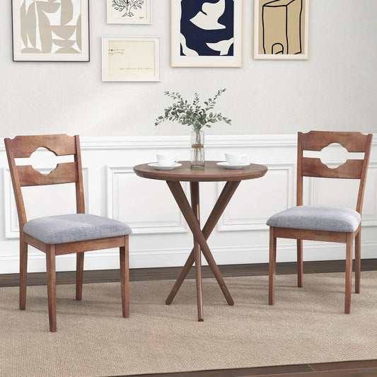 Dining chair set of 2 with gray fabric upholstered seats and circular-back wooden frames on Tampa Home & Garden Store