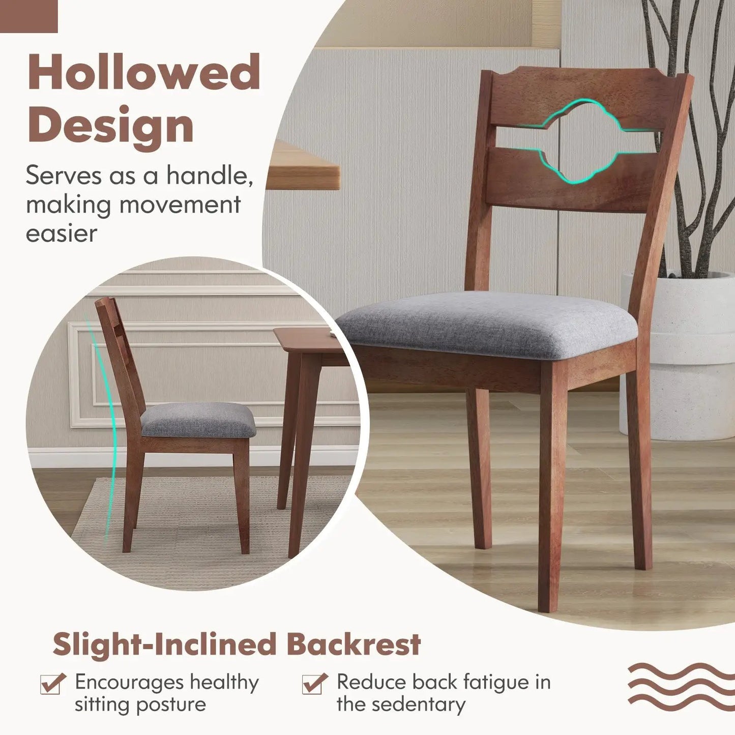 Dining Chair Set of 2 Fabric Upholstered Chairs with gray padded seats and wooden frame on Tampa Home & Garden Store