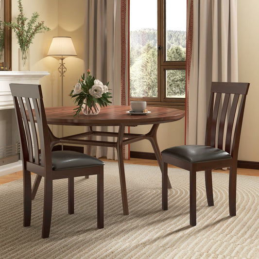 Juego de 2 sillas de comedor de madera tapizadas con asiento acolchado y estructura de madera de caucho-Espresso