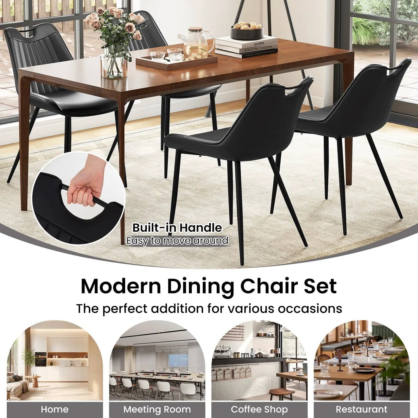 Dining Chair Set of 4 black faux-leather chairs with metal legs on Tampa Home & Garden Store