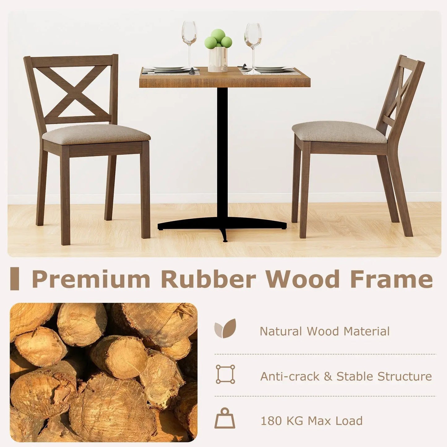 Dining chair set of 2 with X-back wooden frames and beige upholstered seats beside a square table on Tampa Home & Garden Store