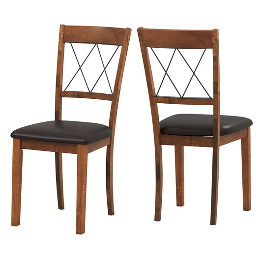 Dining chairs set of 2 armless walnut wood frames with black fabric seats and X-back on Tampa Home & Garden Store