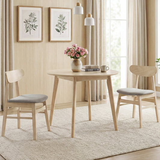 Dining Chair Set of 2 Fabric Upholstered Kitchen Armless Chairs-Natural