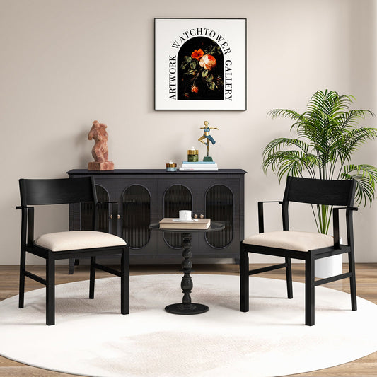 Silla de comedor con respaldo contorneado y asiento acolchado, juego de 2 unidades, beige
