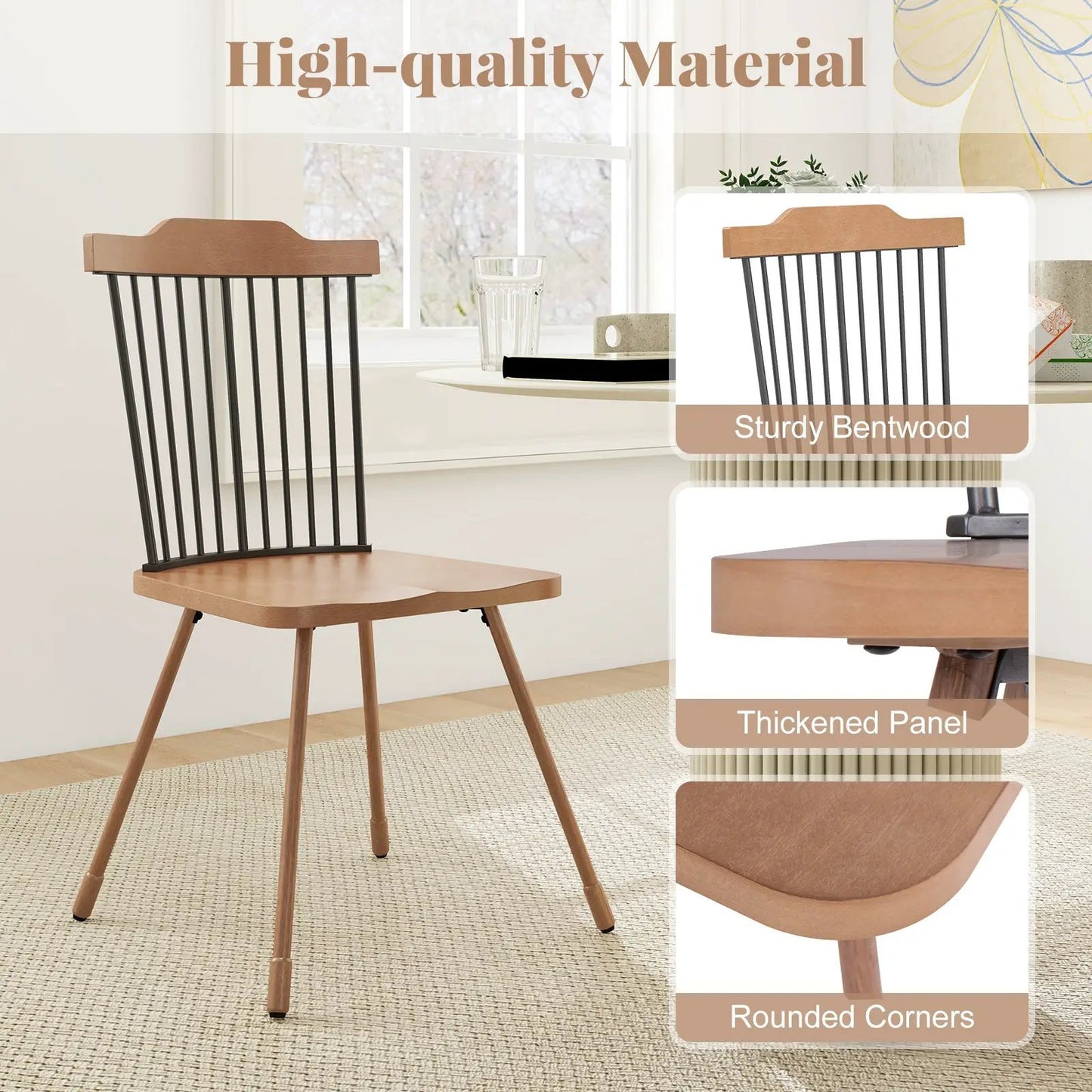 Dining chair with spindle back and ergonomic contoured seat set of 2 natural finish DirectDeals on Tampa Home & Garden Store