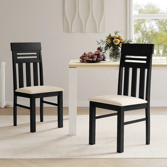 High Back Dining Chairs set of 2 in black wood with cream cushions DirectDeals on Tampa Home & Garden Store