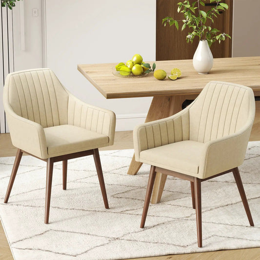 Dining Chairs Set of 2 beige upholstered with padded backs, wooden legs on Tampa Home & Garden Store