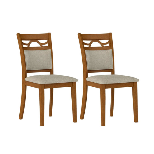 Dining chairs set of 2 with rubber wood frame, brown finish, beige fabric cushions on Tampa Home & Garden Store