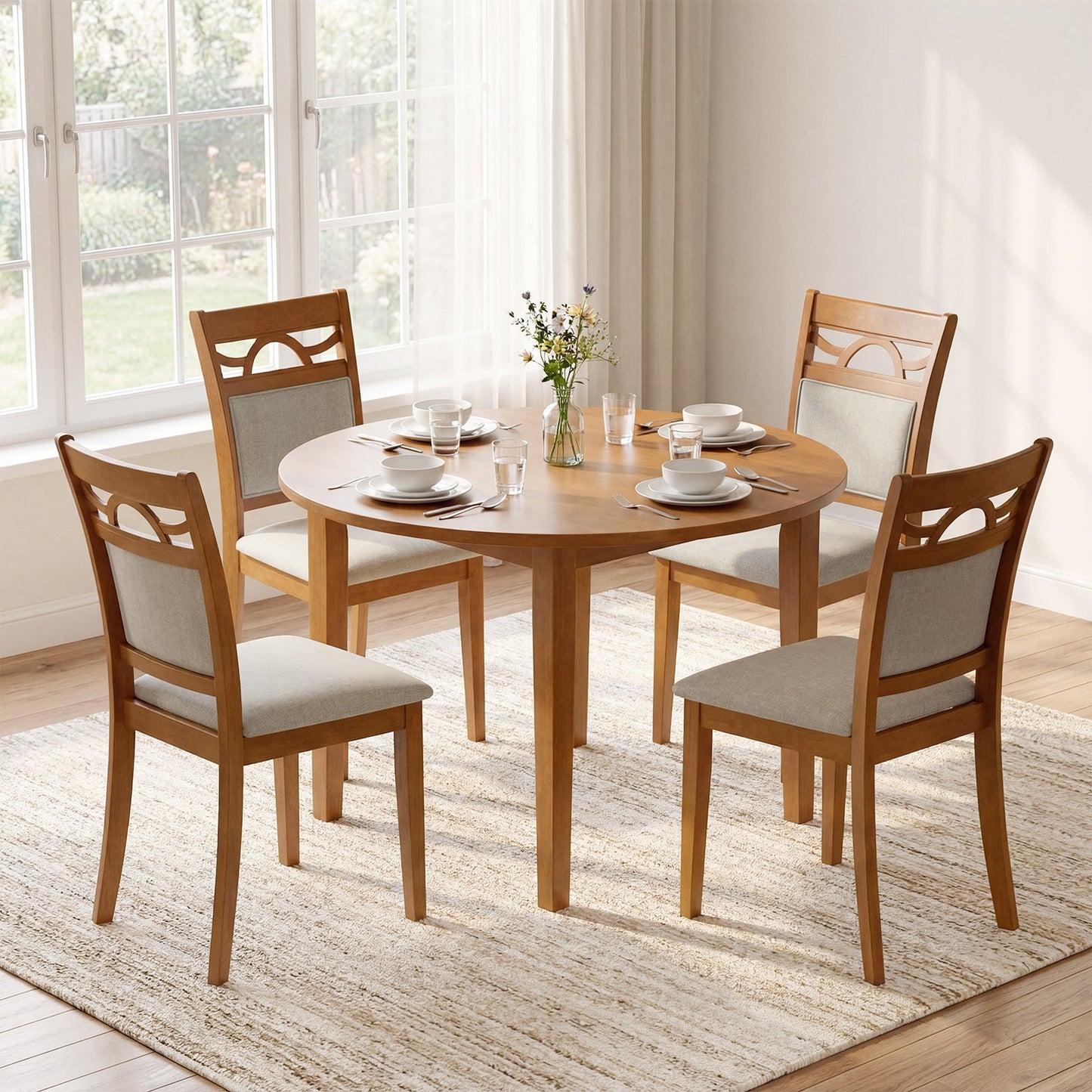 Dining chairs set of 2 with rubber wood frame brown and light gray upholstered seats DirectDeals on Tampa Home & Garden Store