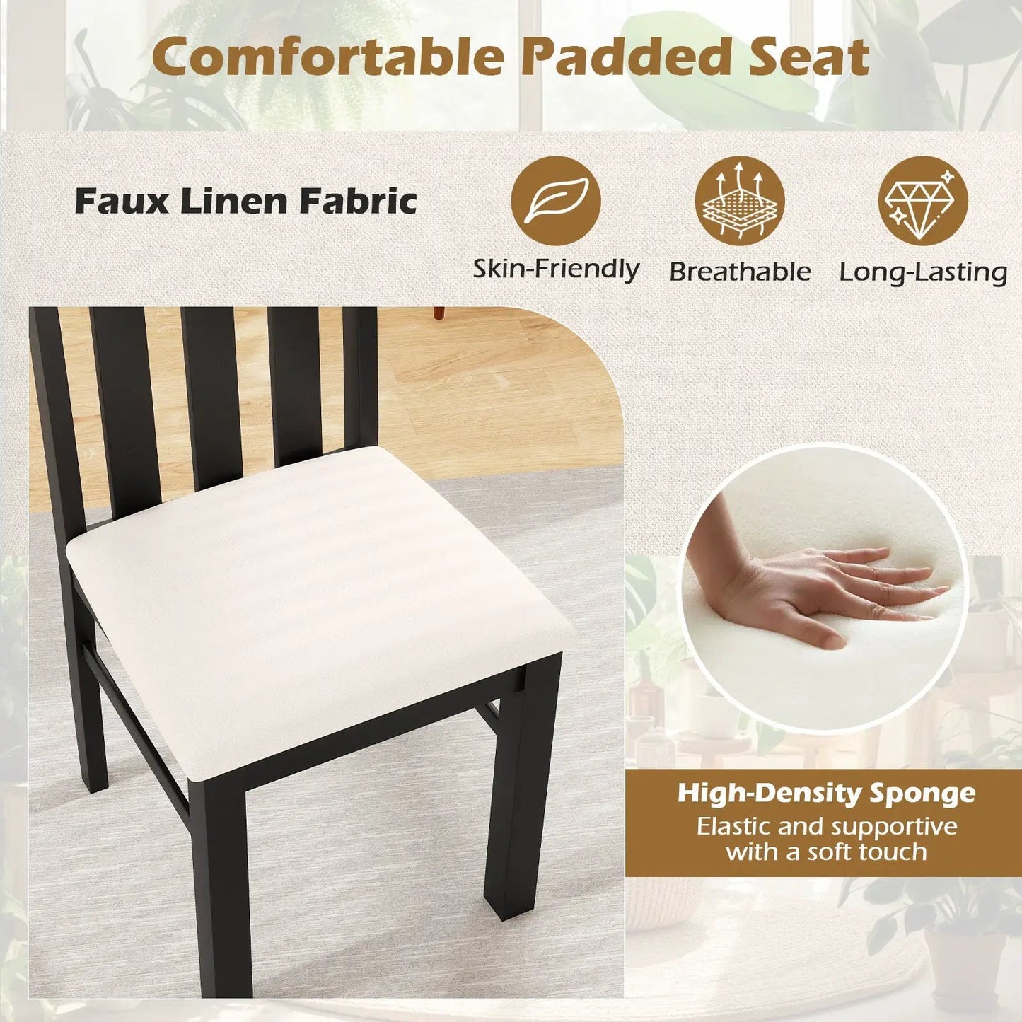 Dining chairs set of 2 high back with padded white seat, black metal frame, DirectDeals on Tampa Home & Garden Store