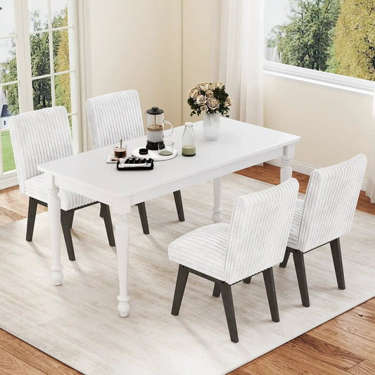 Dining Chairs Set 2 upholstered white striped fabric padded seats with dark wood legs on Tampa Home & Garden Store
