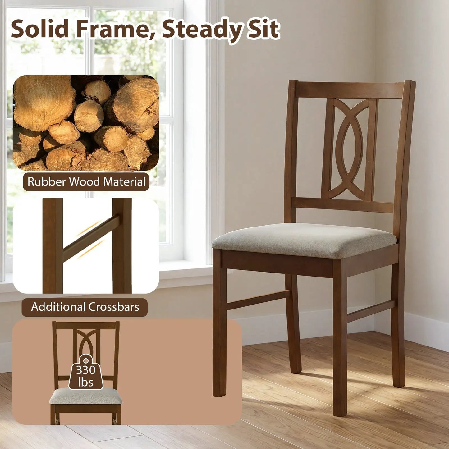 Dining Chairs Set of 2 Rubber Wood Walnut with carved back design on Tampa Home & Garden Store