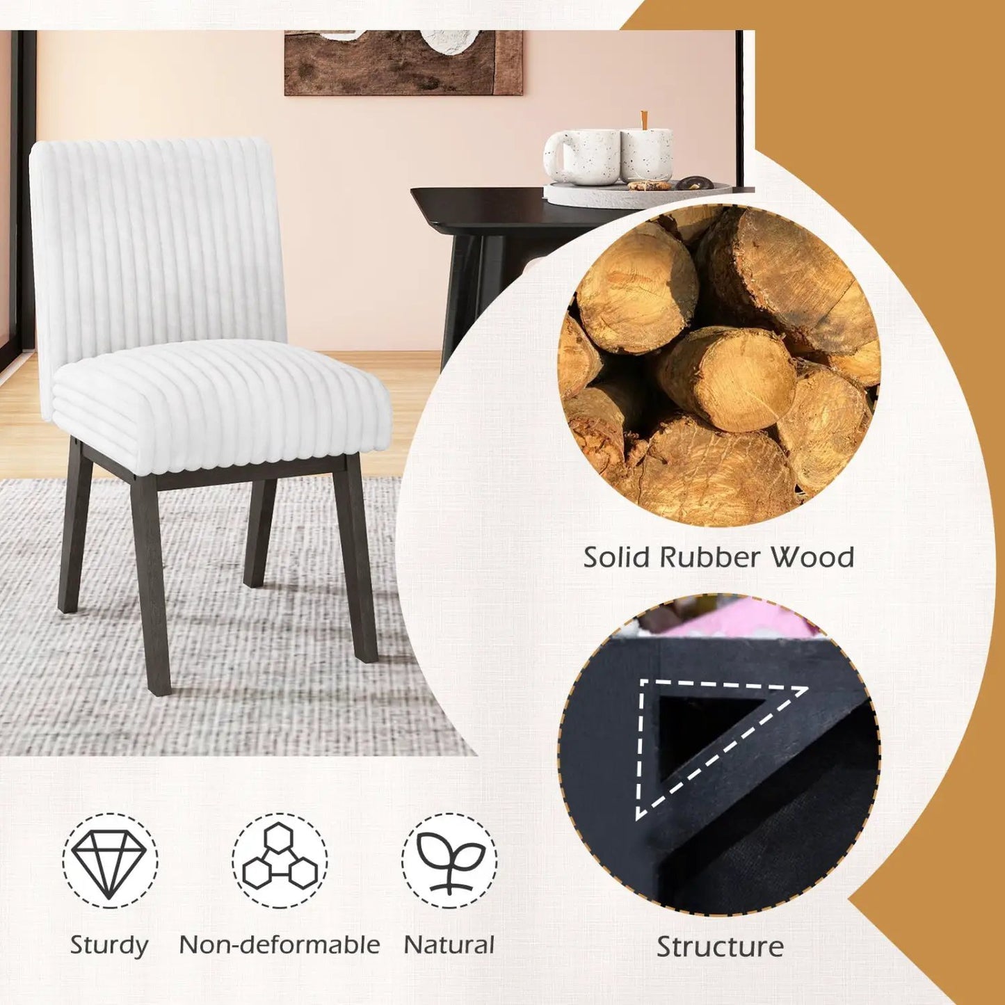 Dining chairs set of 4 by DirectDeals with ribbed fabric upholstery and rubberwood legs on Tampa Home & Garden Store