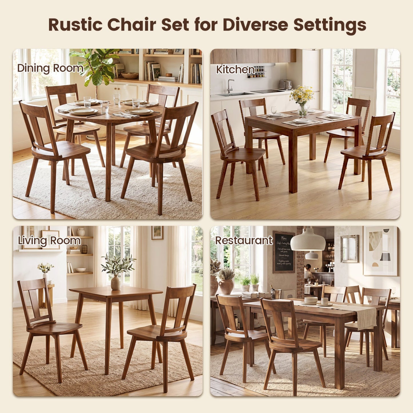 Dining Chairs set of 2 with Ergonomic Backrest in warm brown by DirectDeals around a table on Tampa Home & Garden Store