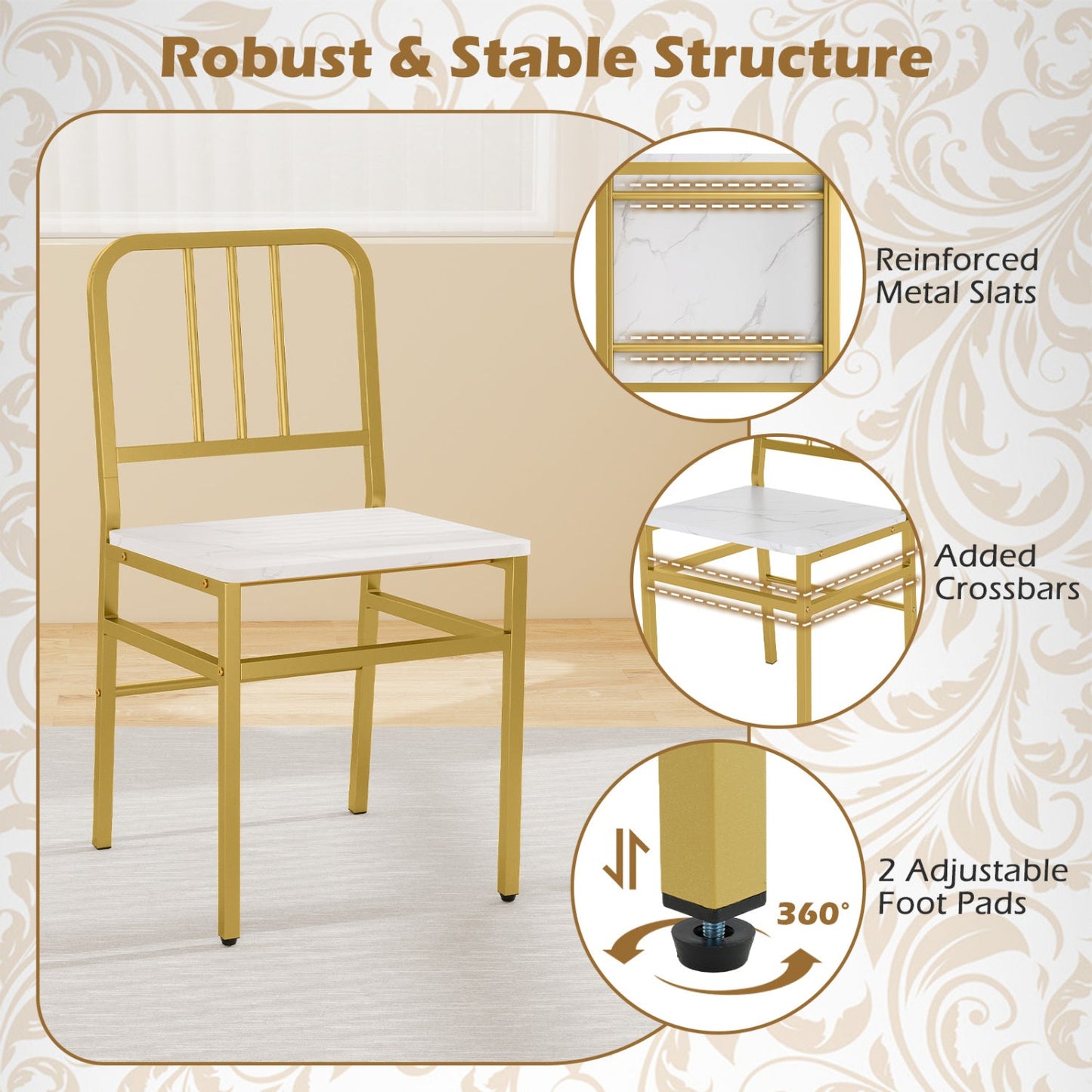 Dining Chairs Set of 4 gold metal frame white seat DirectDeals slatted back on Tampa Home & Garden Store