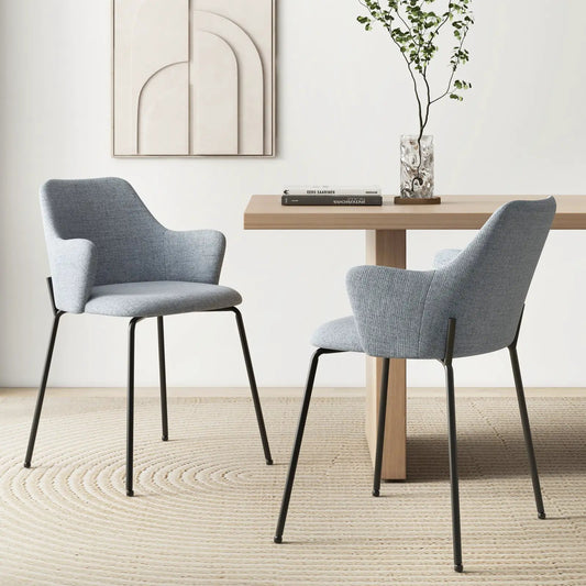 Dining chairs set of 2 with curved backrests, light gray upholstery, black metal legs on Tampa Home & Garden Store