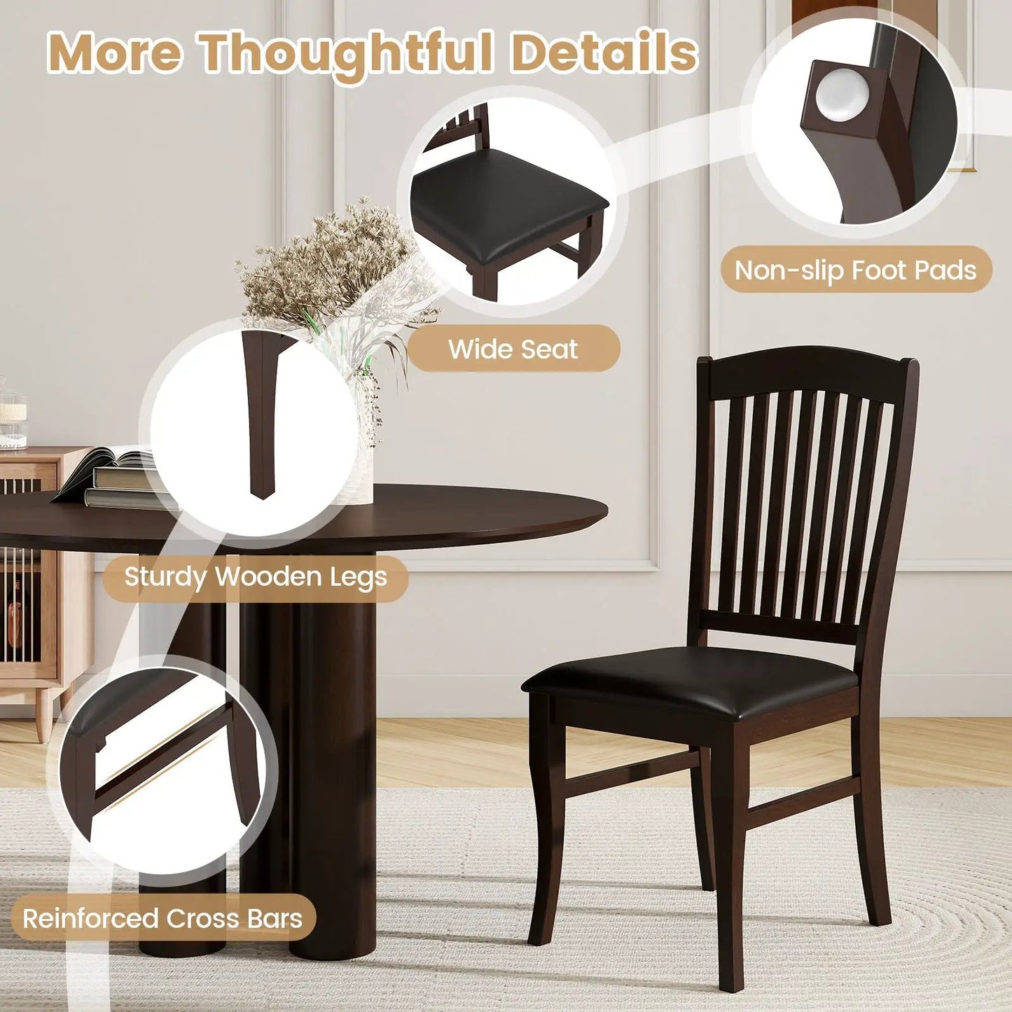 Dining chairs set of 2 by DirectDeals mid-century dinette with dark wood legs and black cushions on Tampa Home & Garden Store