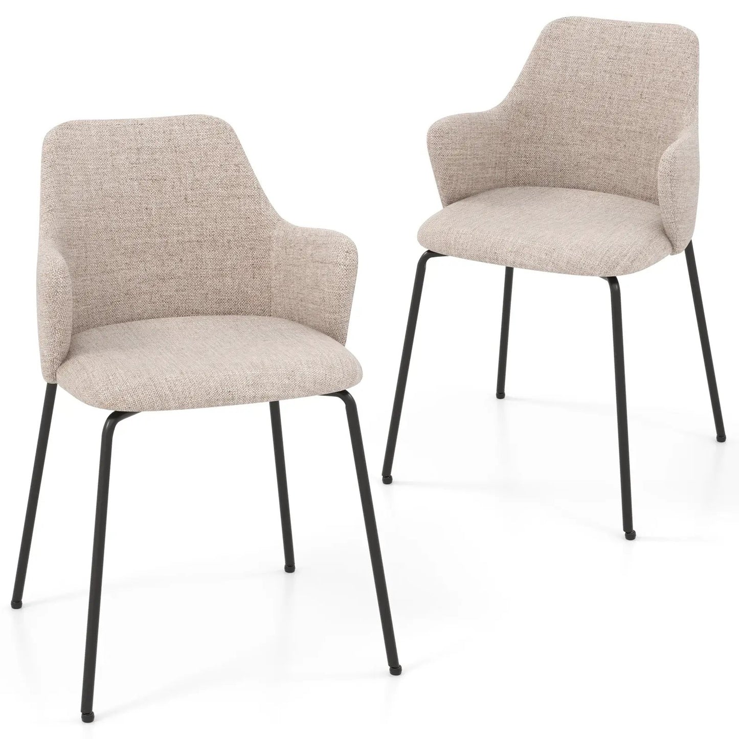 Dining Chairs Set of 2 with curved backrests beige upholstery black metal legs on Tampa Home & Garden Store