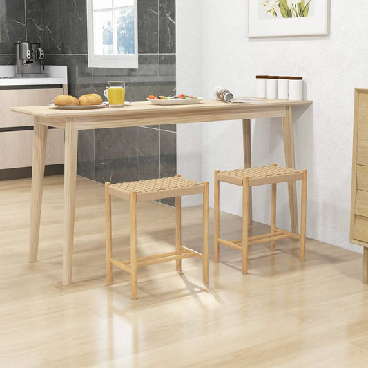 18 Inch Dining Stool Set of 2 Natural wood stools with woven seats on Tampa Home & Garden Store