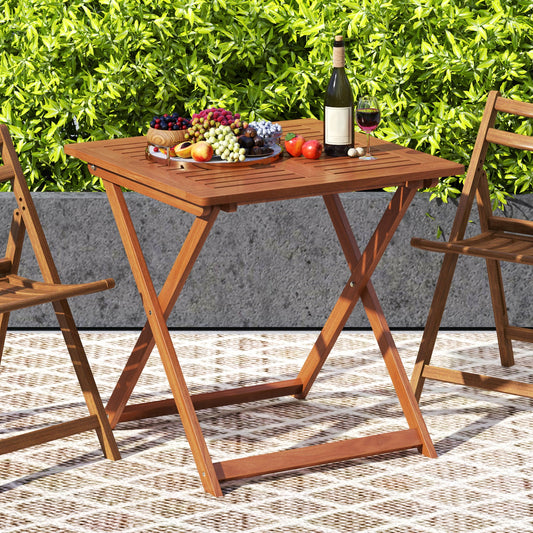 29.5 Inch x 29.5 Inch Patio Dining Table with Teak Painting and Umbrella Hole - Tampa Home & Garden Store