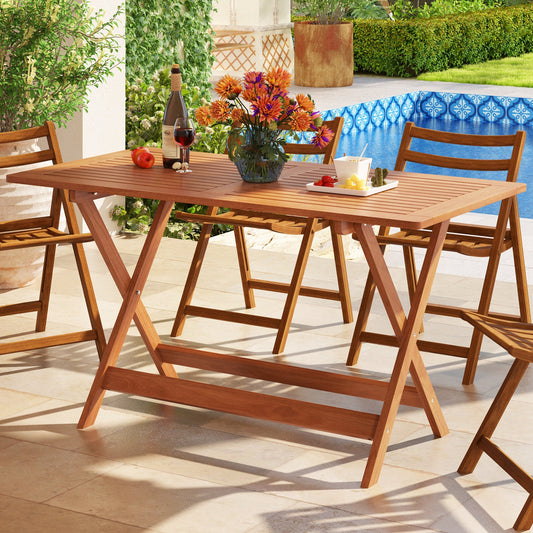 54.5 Inch x 27.5 Inch Patio Dining Table with Teak Painting and Umbrella Hole - Tampa Home & Garden Store