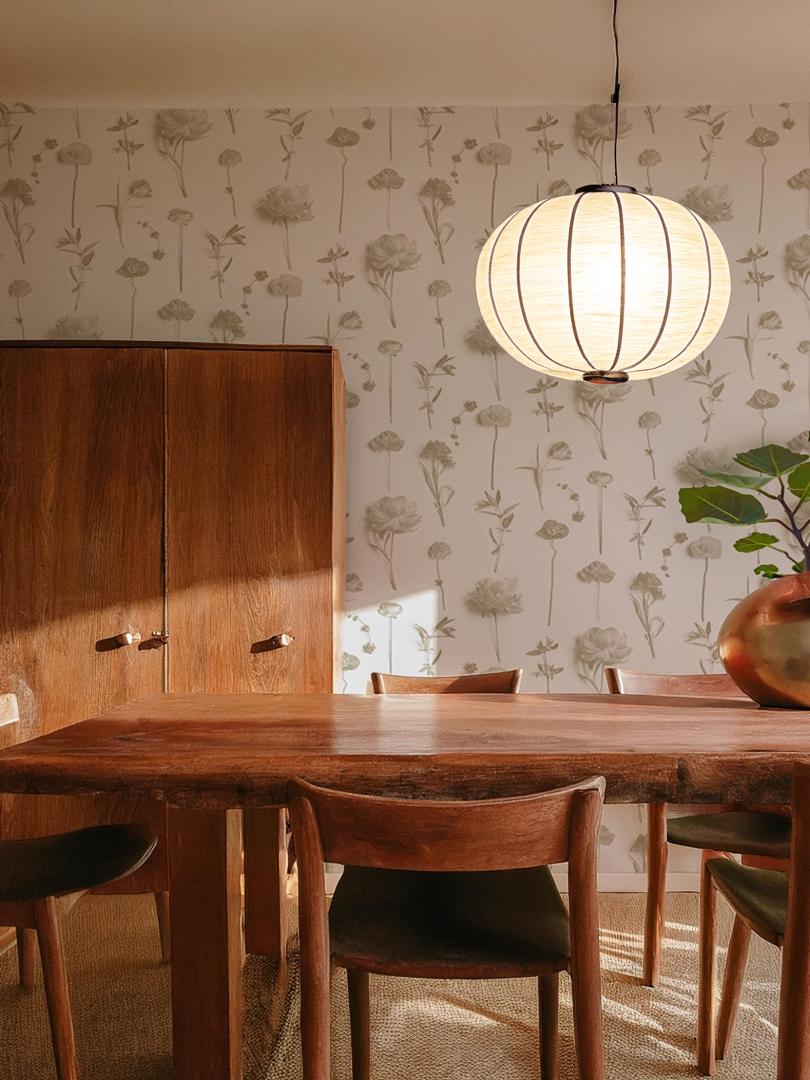 Fresh to Death Wallpaper Floral Arrangement with gray floral pattern on cream background on Tampa Home & Garden Store