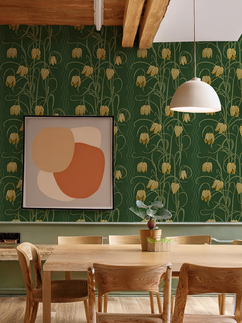 Papier peint Campanas, vert foncé et ocre