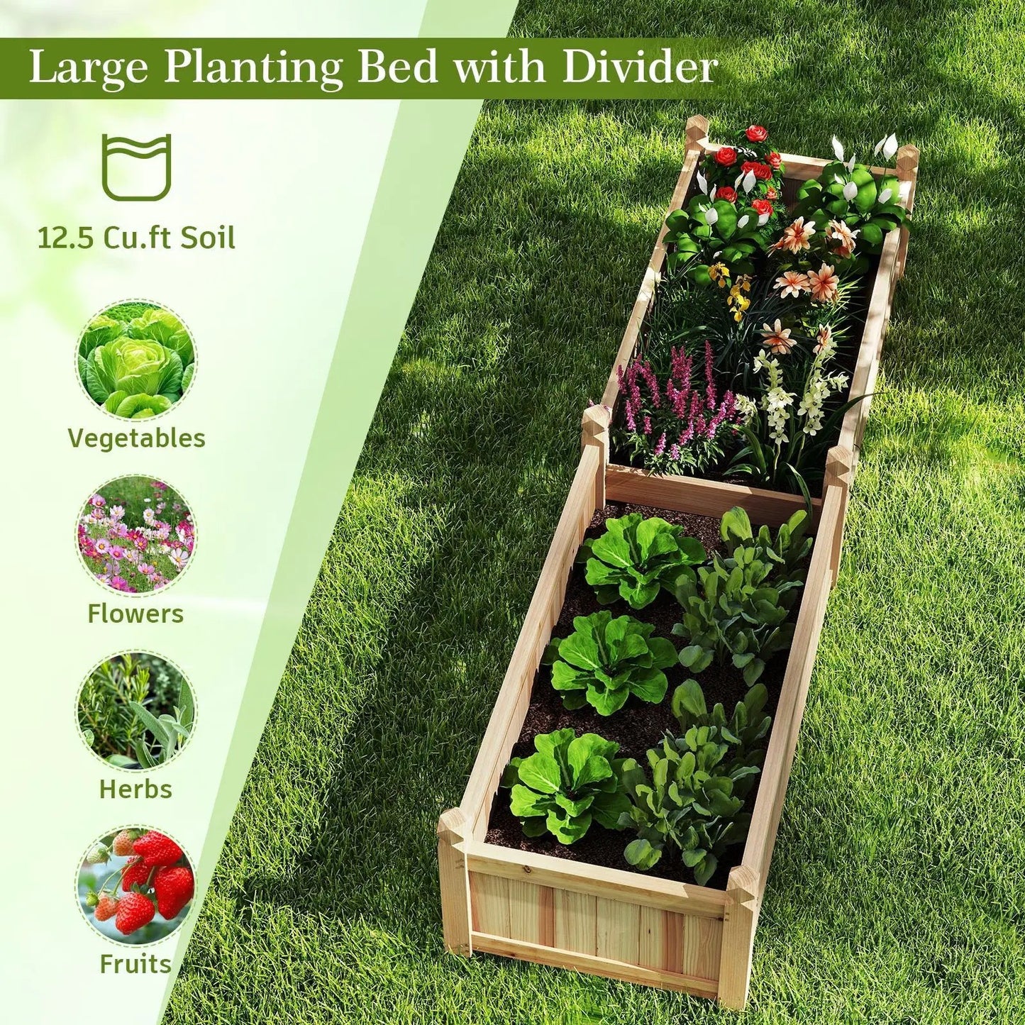 Divisible fir wood planter box for vegetables 91x24x16 raised garden bed natural on Tampa Home & Garden Store