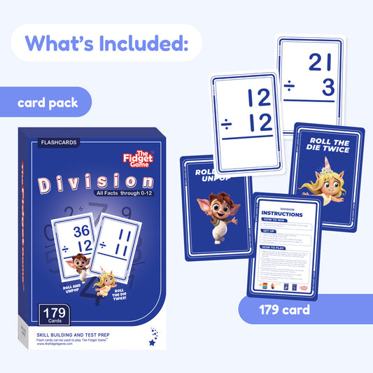 Division Card Pack by The Fidget Game — blue educational toy set with 179 division cards on Tampa Home & Garden Store