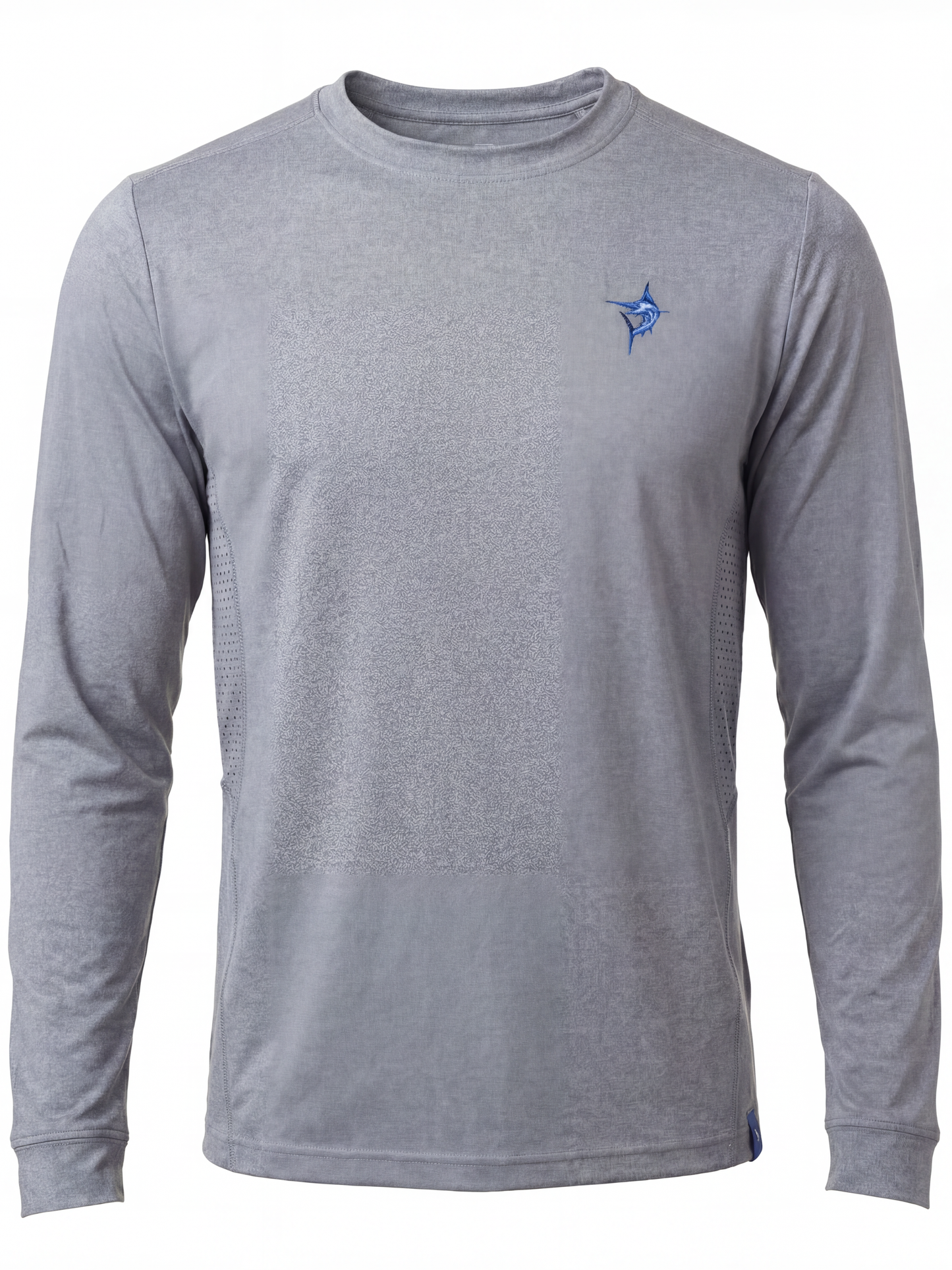 Grander Performance Tee long-sleeve shirt in heather gray with blue logo by White Water Life on Tampa Home & Garden Store