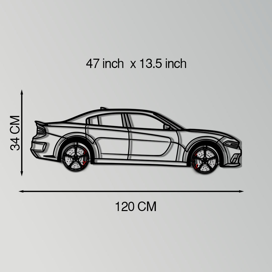 Dodge Charger SRT Metal Car Wall Art with Rotating Wheels - Modern American Muscle Silhouette - Interactive Automotive Wall Decor - KAFMEKA121 - Tampa Home & Garden Store