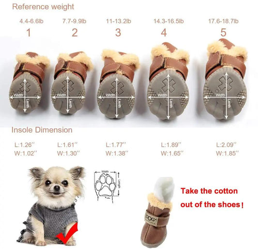 Australian Waterproof Fleece-Lined Dog Snow Boots by Furr Baby Gifts; five boots shown on Tampa Home & Garden Store