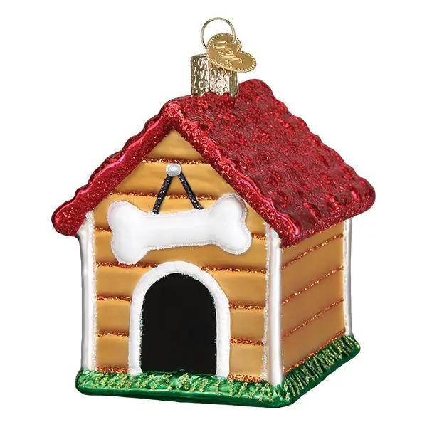 Hand Crafted Glass Dog House Ornament red roof bone accent by The Country Christmas Loft on Tampa Home & Garden Store
