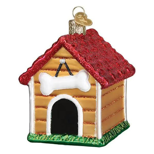 Hand Crafted Glass Dog House Ornament red roof bone accent by The Country Christmas Loft on Tampa Home & Garden Store