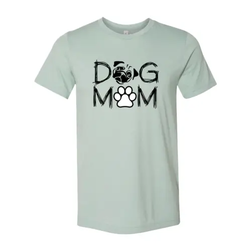Dog Mom T-shirt mint green cotton tee with DOG MOM graphic and paw emblem by Furr Baby Gifts on Tampa Home & Garden Store