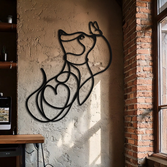 Dog and Butterfly Line Art Metal Wall Decor – Minimalist Pet Silhouette Black Steel Artwork for Home Interiors- KAF414 - Tampa Home & Garden Store