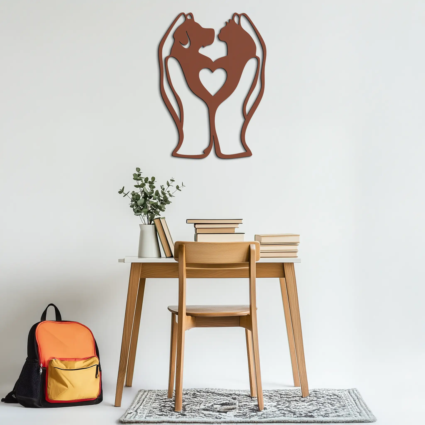 Dog and Cat In Hand metal wall art brown finish by Enova Art modern pet lovers decor on Tampa Home & Garden Store