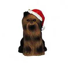 Yorkshire Terrier dog ornament with red Santa hat on Tampa Home & Garden Store