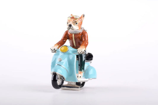Furr Baby Gifts dog on Vespa enamel trinket box with crystals, turquoise scooter on Tampa Home & Garden Store