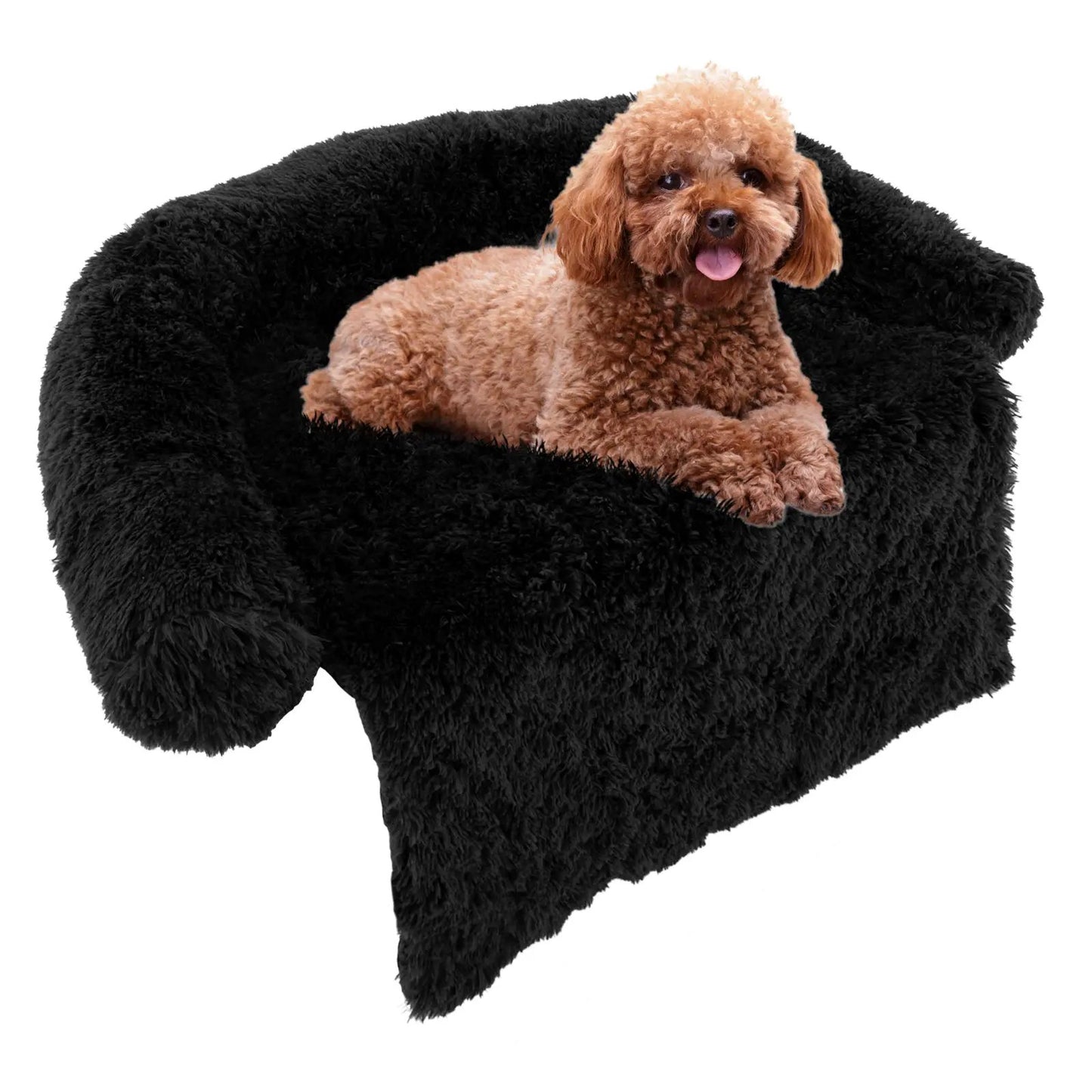 Plush Calming Dog Couch Bed with Anti-Slip Bottom in black DirectDeals on Tampa Home & Garden Store