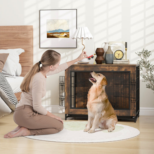 Dog Crate Furniture with Double Lockable Doors and Removable Pull-out Tray - Tampa Home & Garden Store