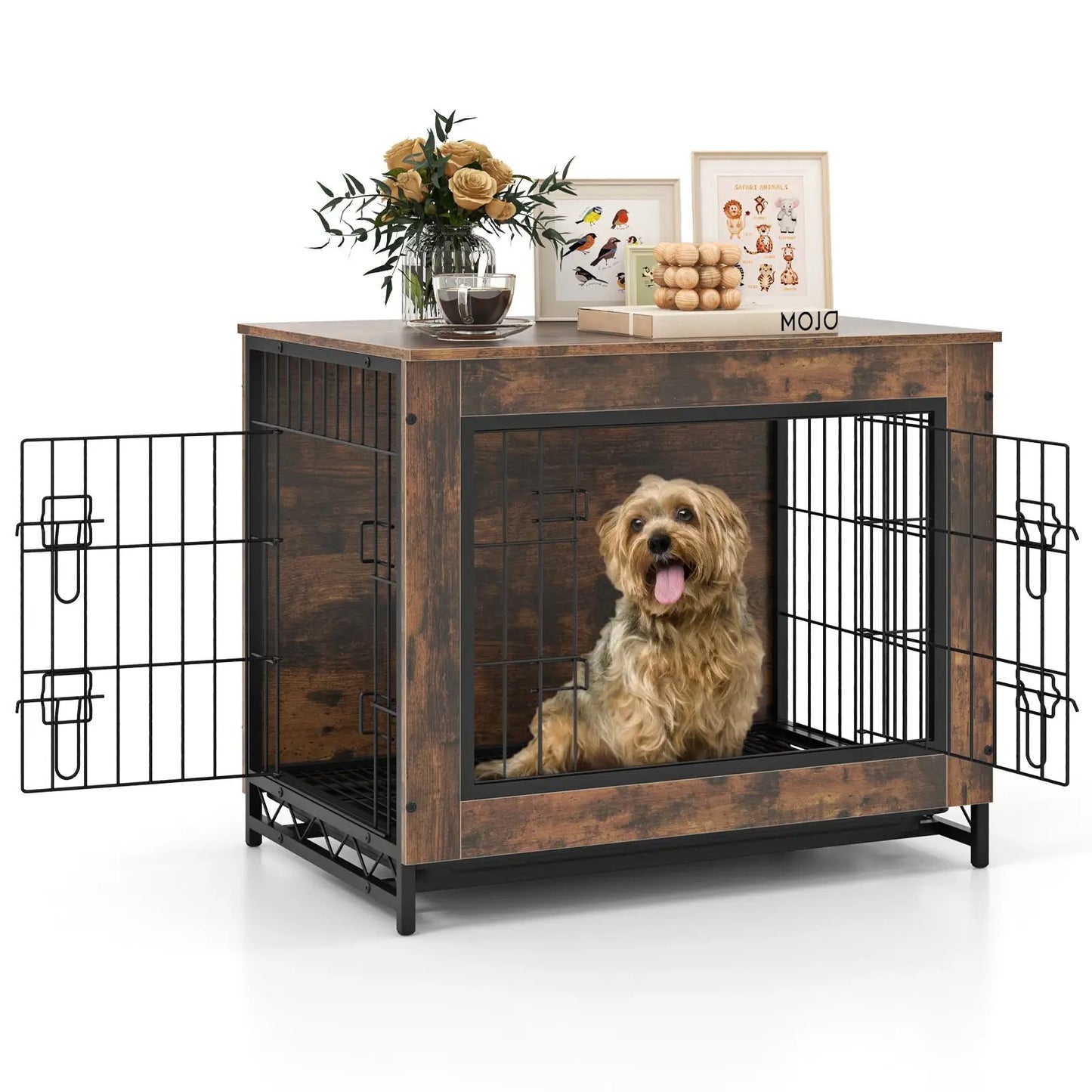 Dog Crate Furniture by DirectDeals with lockable doors and pull-out tray in rustic wood on Tampa Home & Garden Store