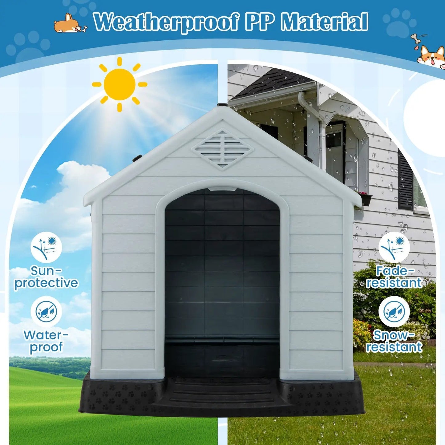 Dog House for Small Dogs Waterproof Plastic with Elevated Floor DirectDeals on Tampa Home & Garden Store