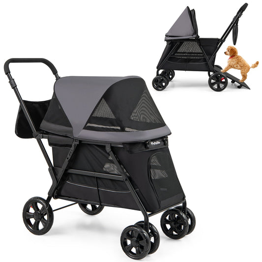 Dog Stroller for Medium Small Senior Elderly Dogs with Dual Entry-Black - Tampa Home & Garden Store
