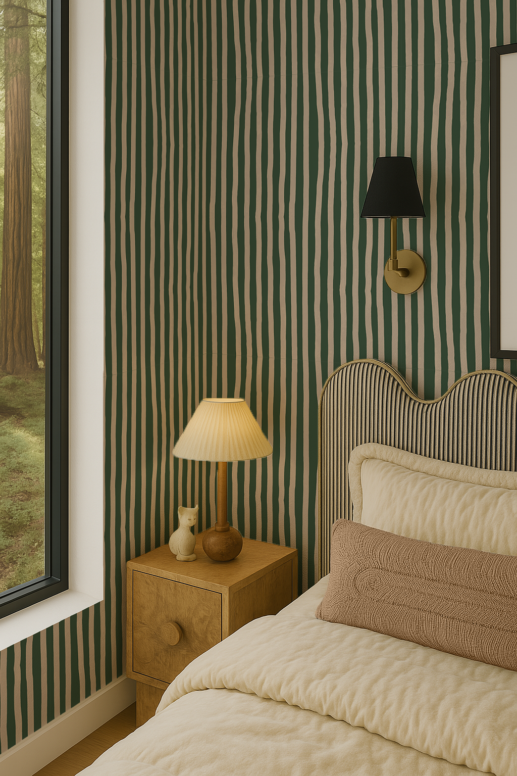 Dolce Stripe Wallpaper, green and beige - Tampa Home & Garden Store