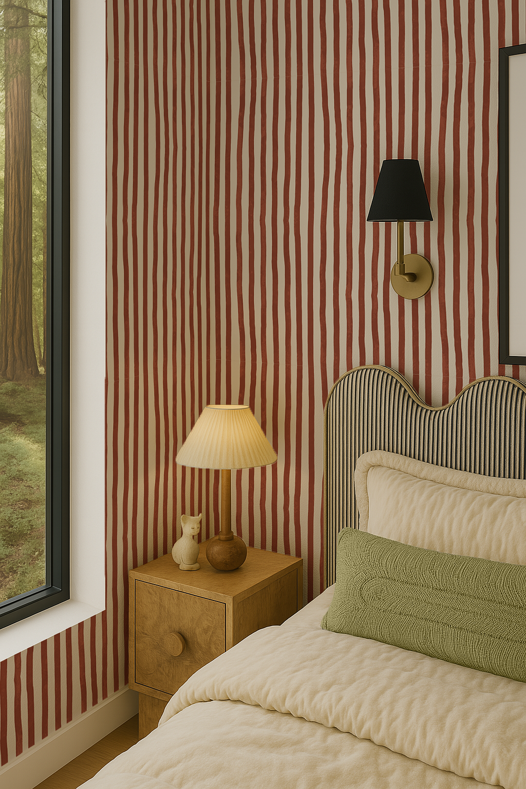 Dolce Stripe Wallpaper, off-white and brick red - Tampa Home & Garden Store